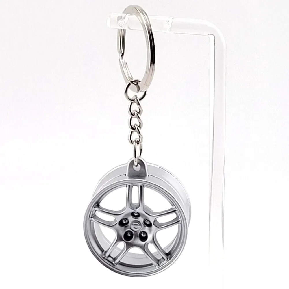 Alloy Wheel - Silver Five-Spoke Miniature Keychain